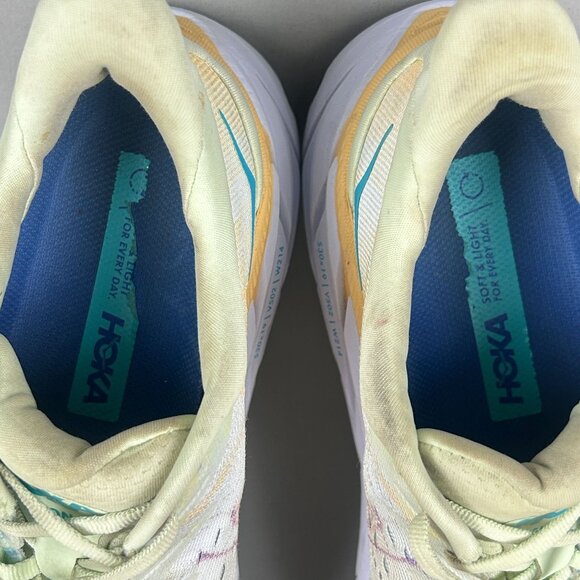 Hoka Clifton 8 Athletic Running Shoes Womens 8 Blue White Yellow Low Top - Picture 8 of 11